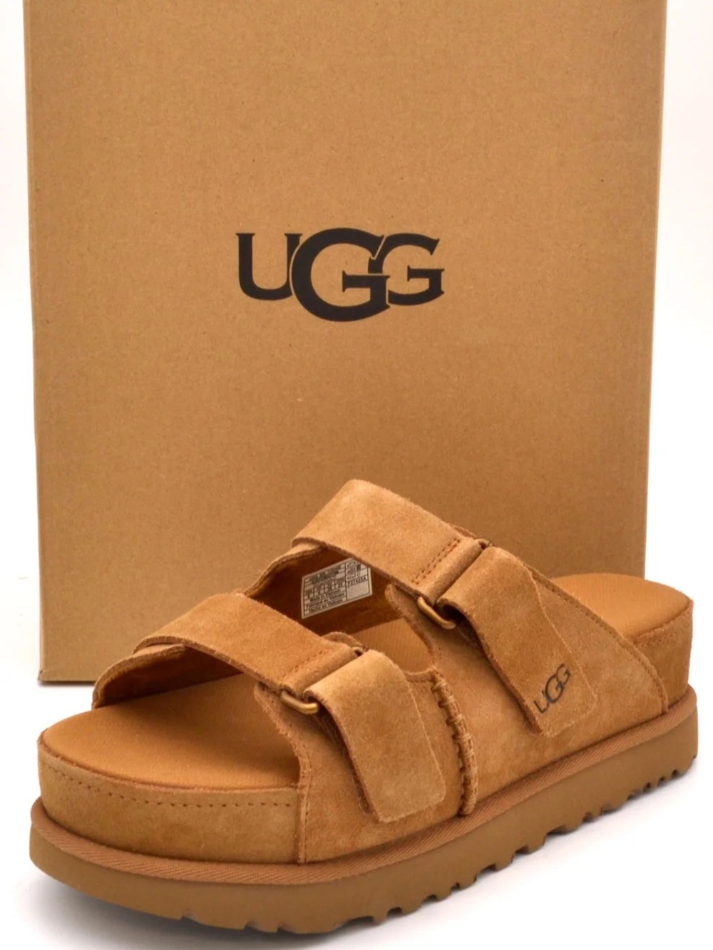 UGG Womans Goldenstar Hi Slide in Chestnut Suede